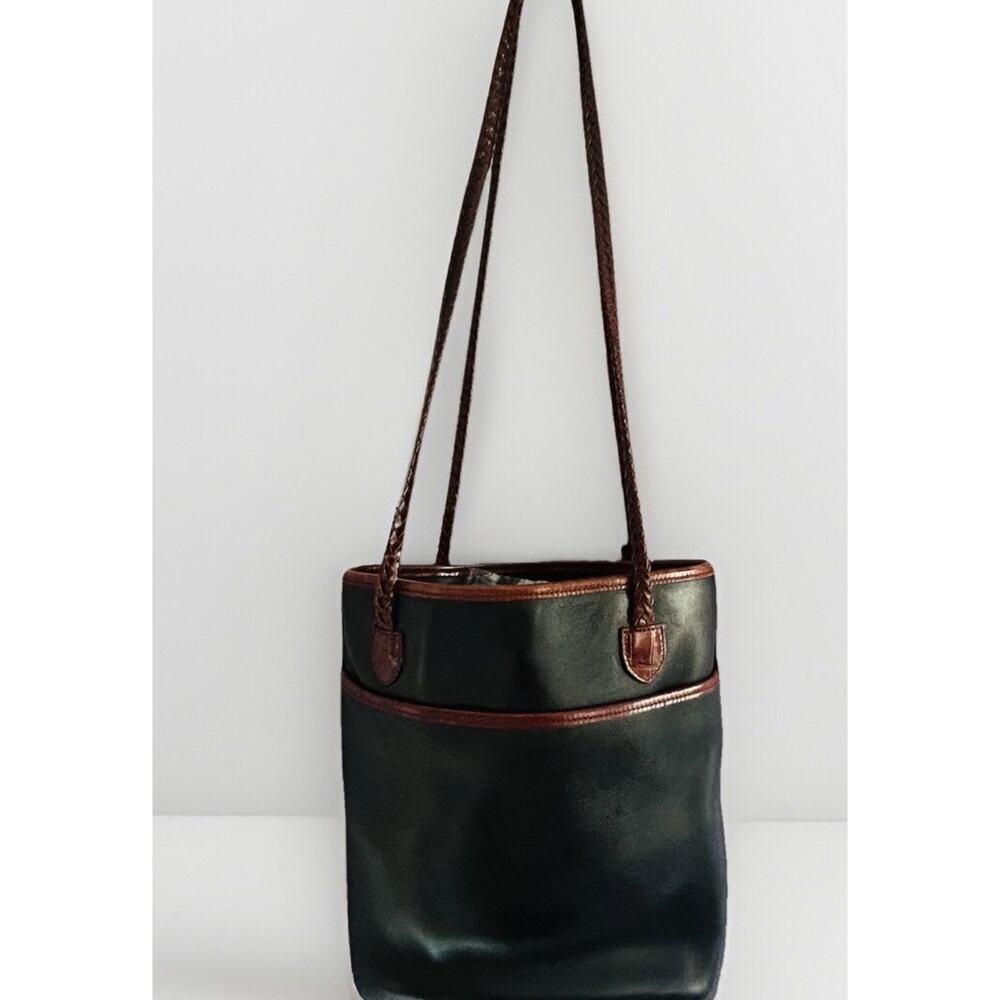 Vintage Brighton Black Leather Caroline Bucket Bag Purse Hearts Brown Croc Tote - Picture 3 of 16